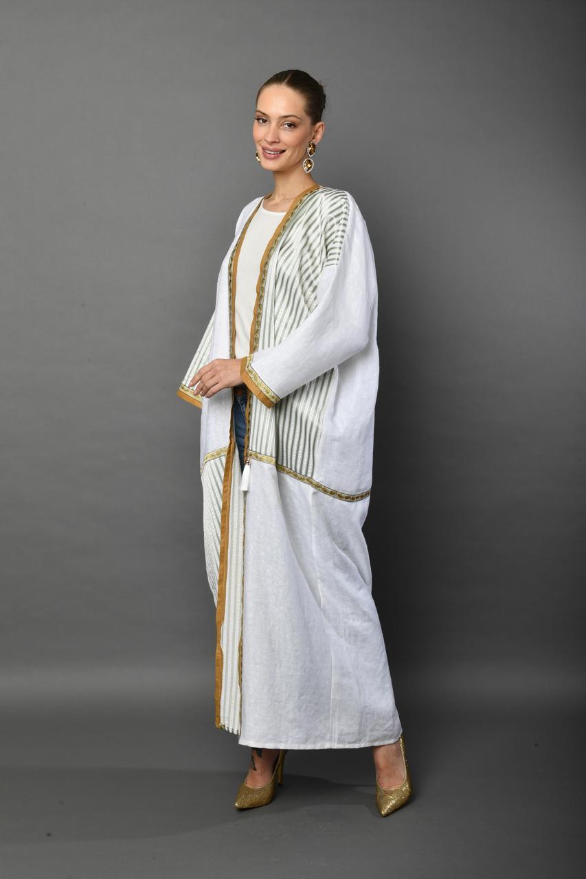 Ivory Stripes Abaya