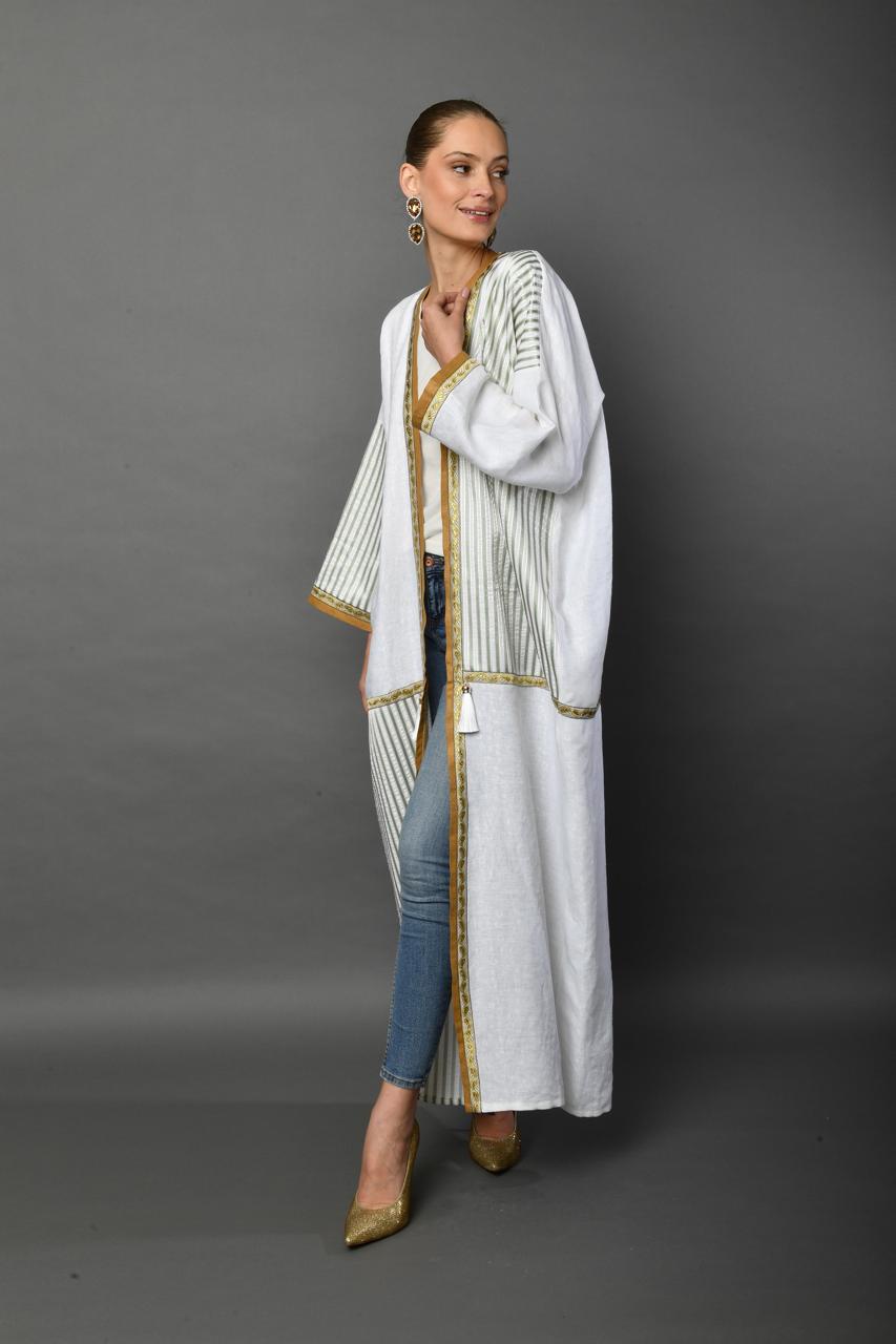 Ivory Stripes Abaya
