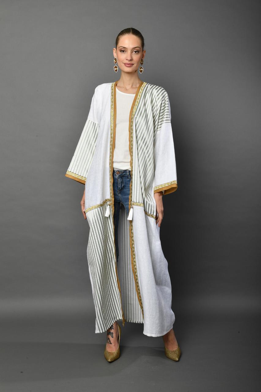 Ivory Stripes Abaya