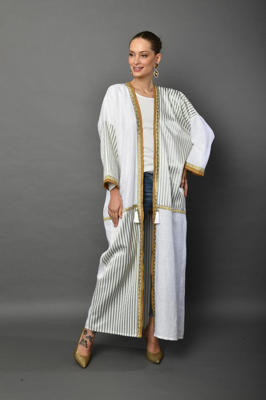 Ivory Stripes Abaya